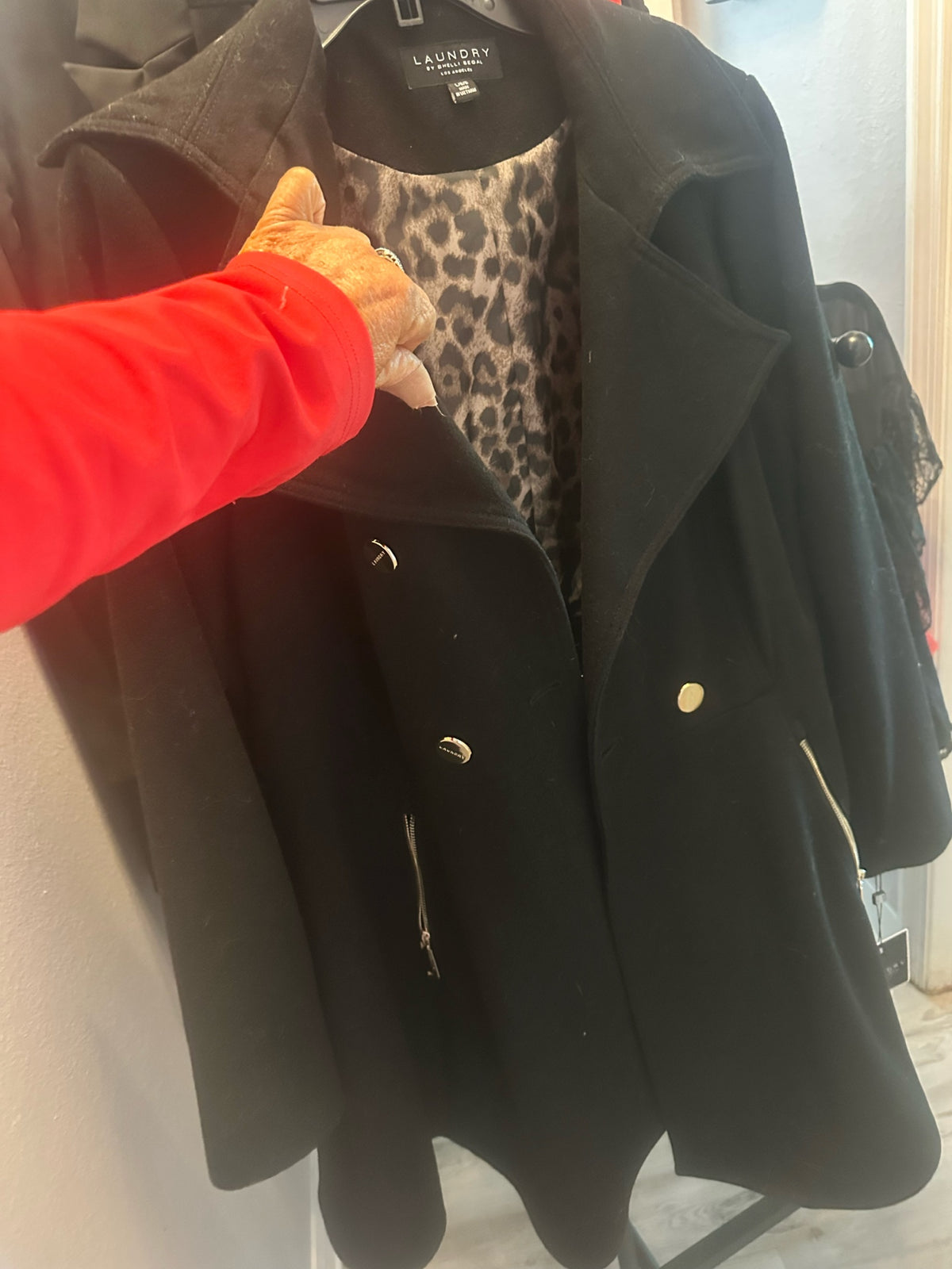 Black Coat with Leopard Print Lining