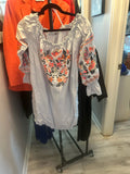 Light Blue Embroidered Peasant Top