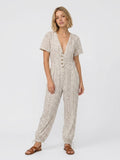 Cream Geometric Print Short Sleeve Jumpsuit