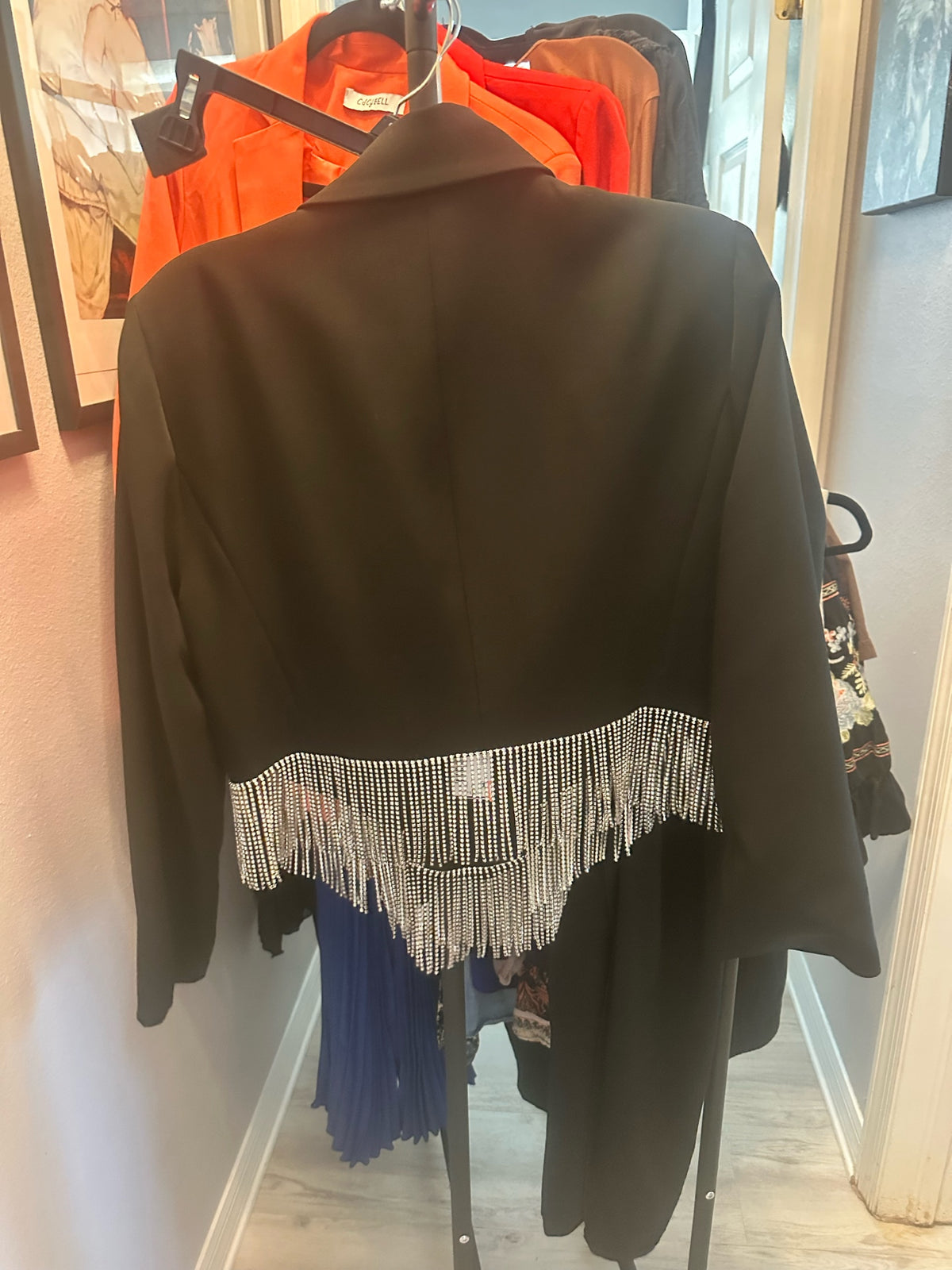 Black Rhinestone Fringe Mini Skirt