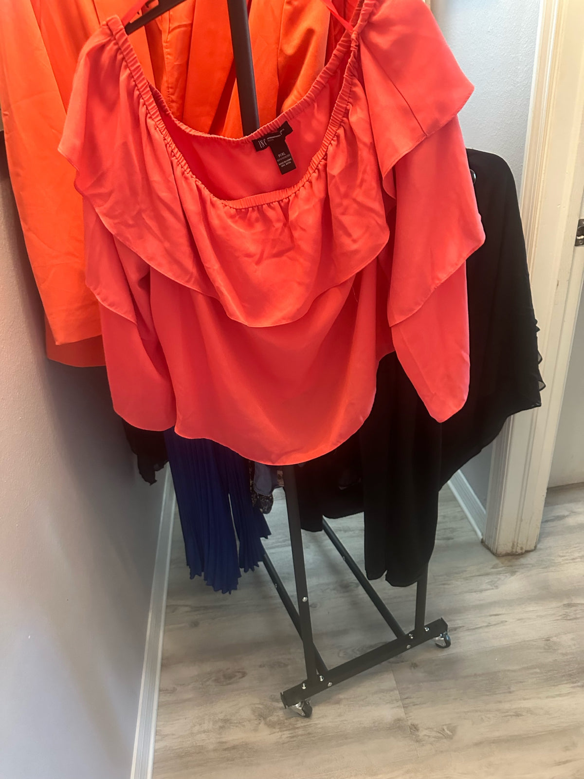 Coral Ruffled Off-The-Shoulder Top