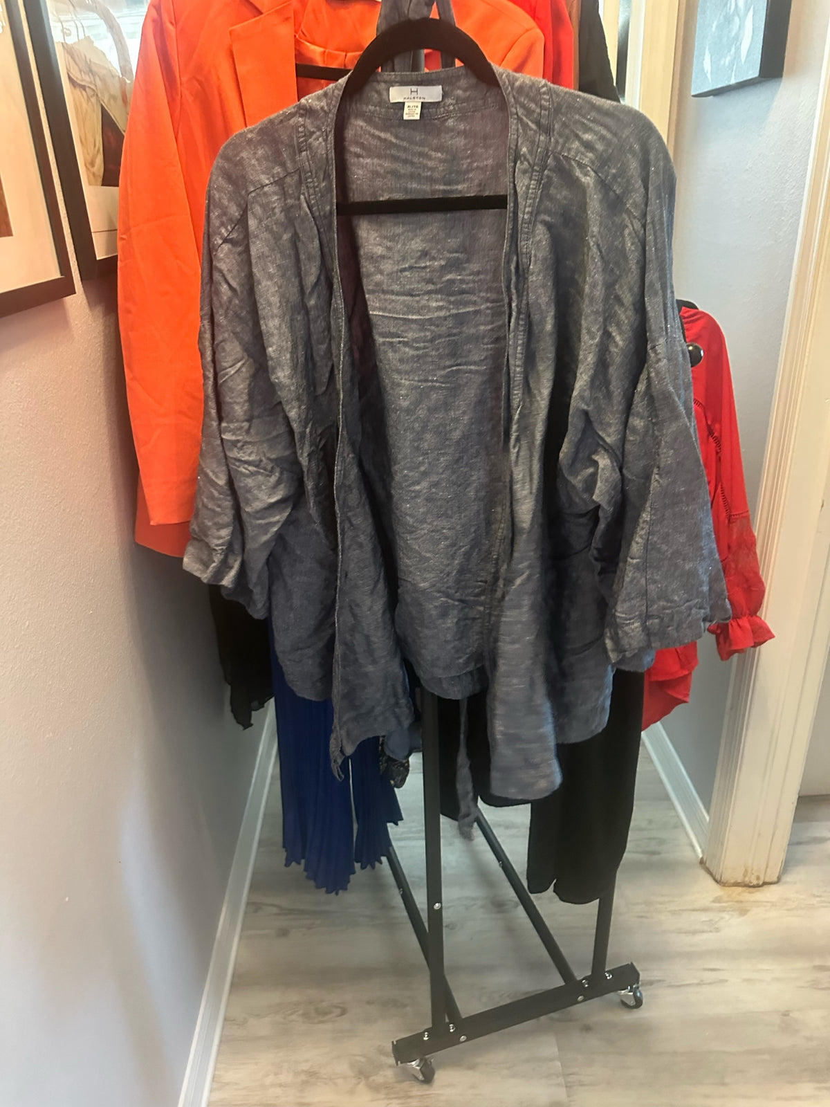 Blue Textured Open-Front Cardigan