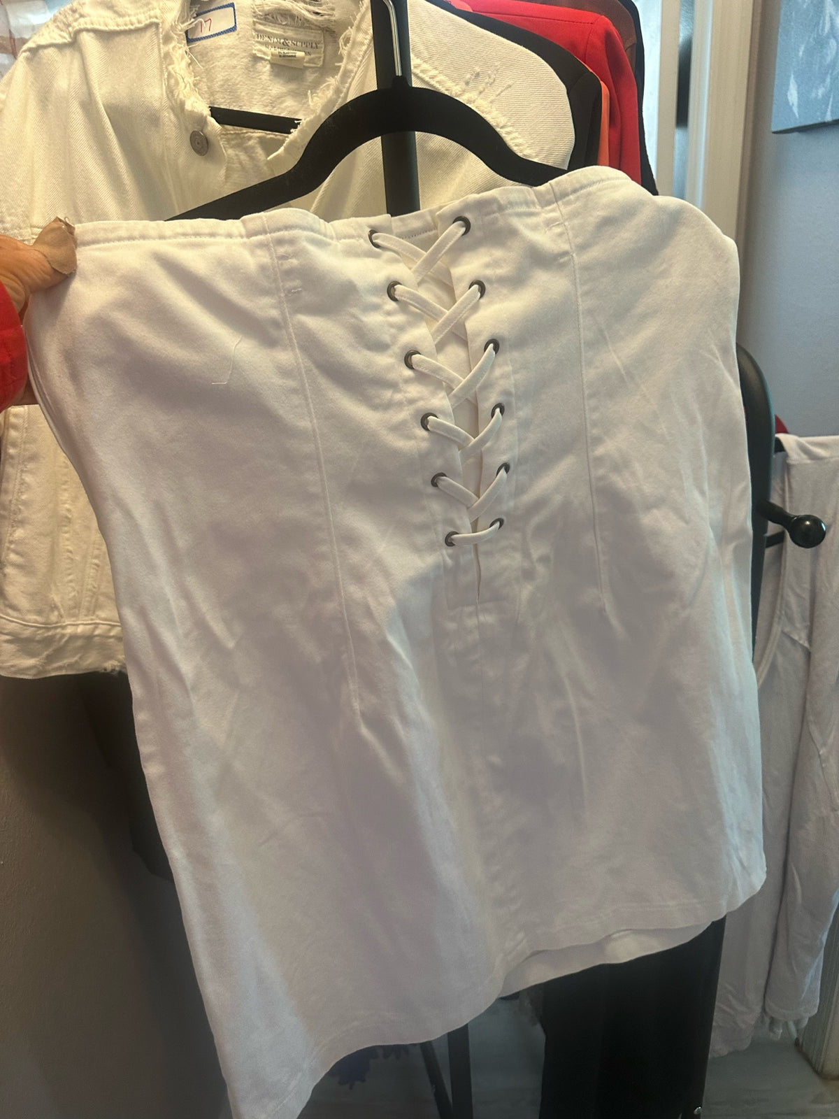 White Lace-Up Strapless Top