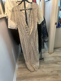 Cream Geometric Print Short-Sleeved Jumpsuit