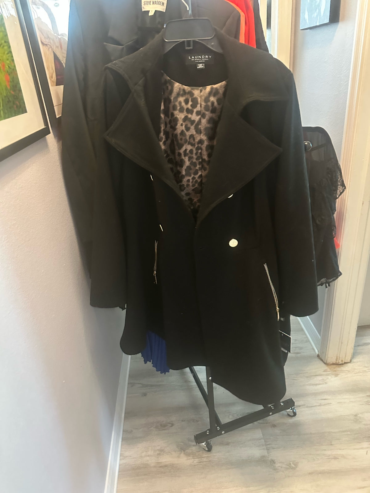 Black Coat with Leopard Print Lining