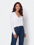 White Long-Sleeved V-Neck Top