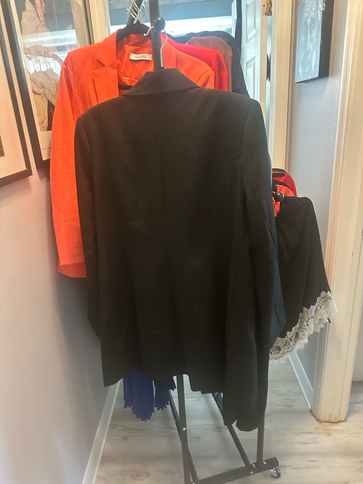 Black Long-Sleeved Draped Dress