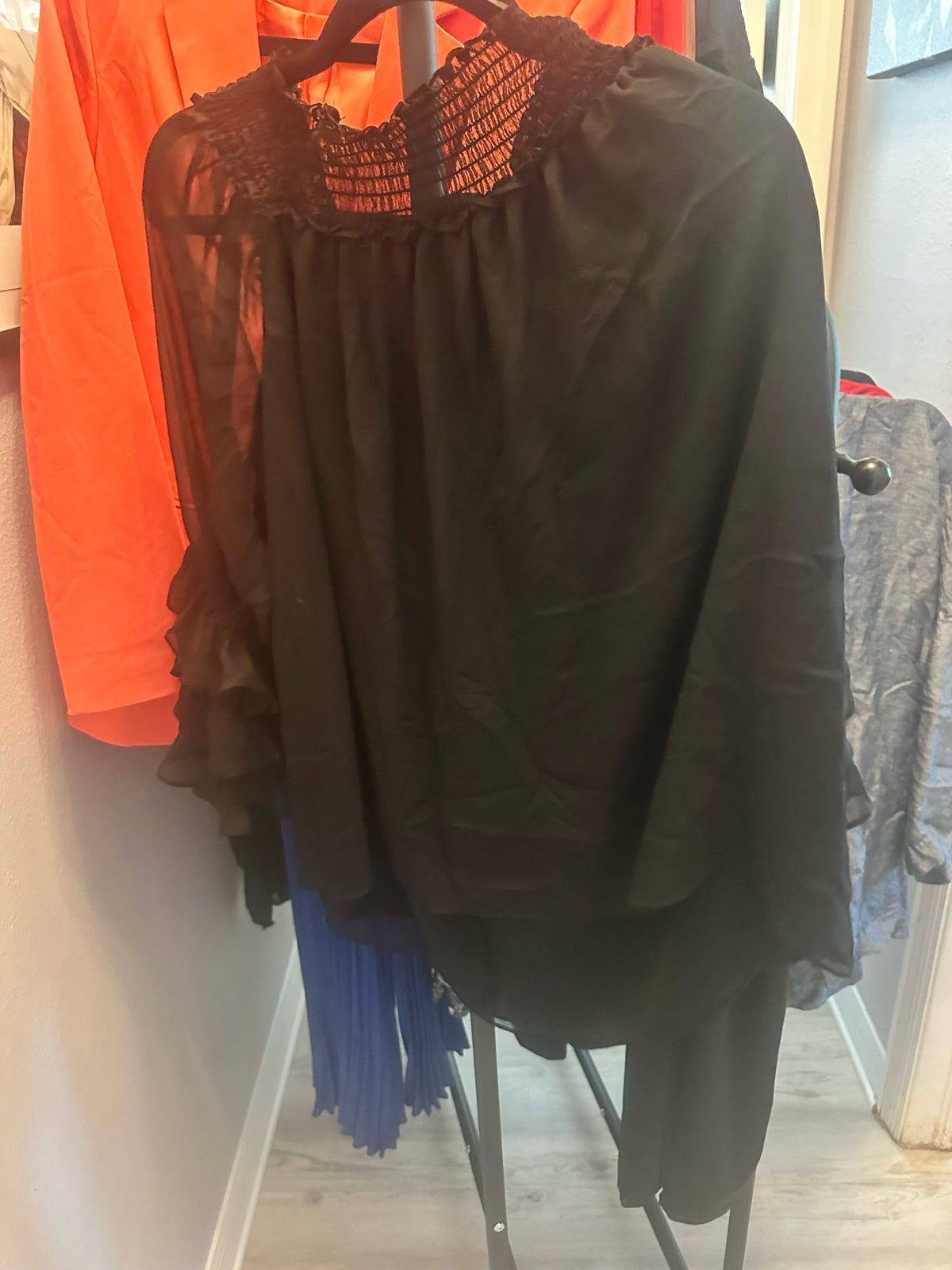 Black Sheer Smocked Top