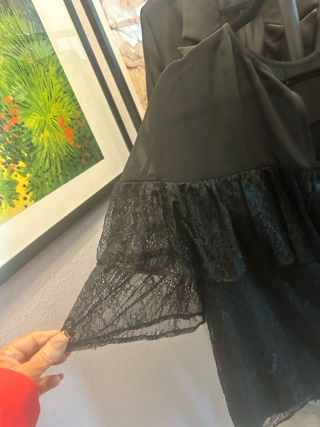 Black Lace and Mesh Ruffle Top
