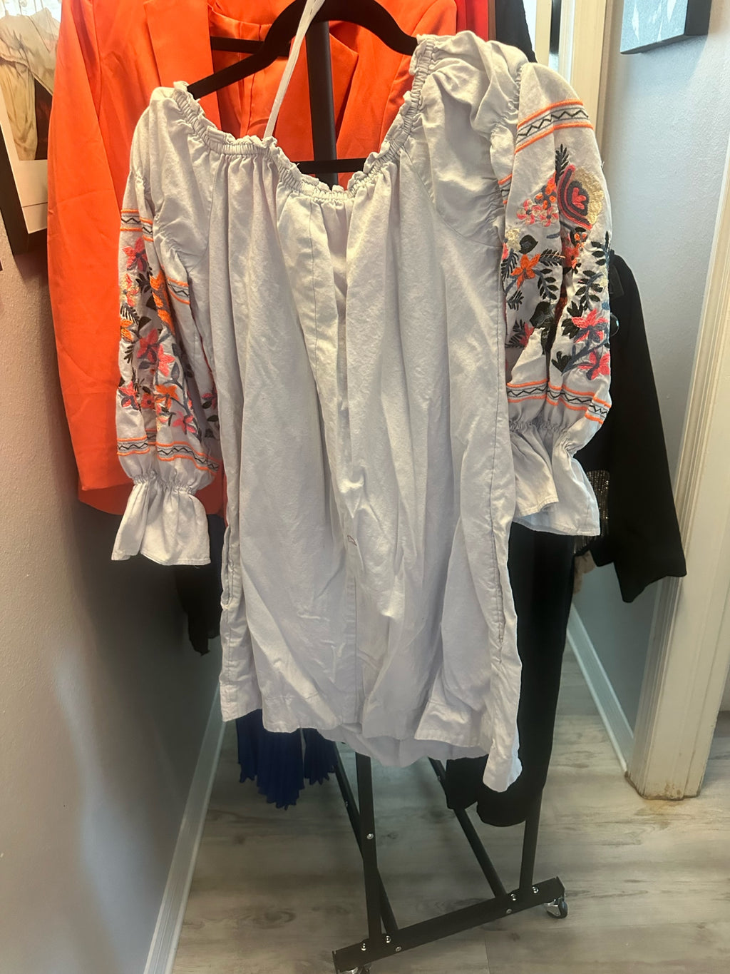 Light Blue Embroidered Off-The-Shoulder Dress