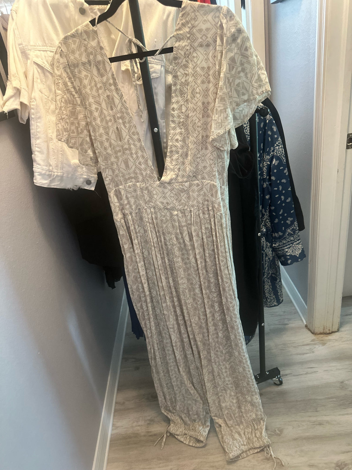 Free People Cream Geometric Print Jumpsuit