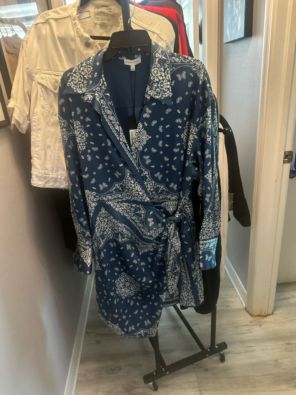 Gianni Bini Blue Bandana Print Wrap Dress