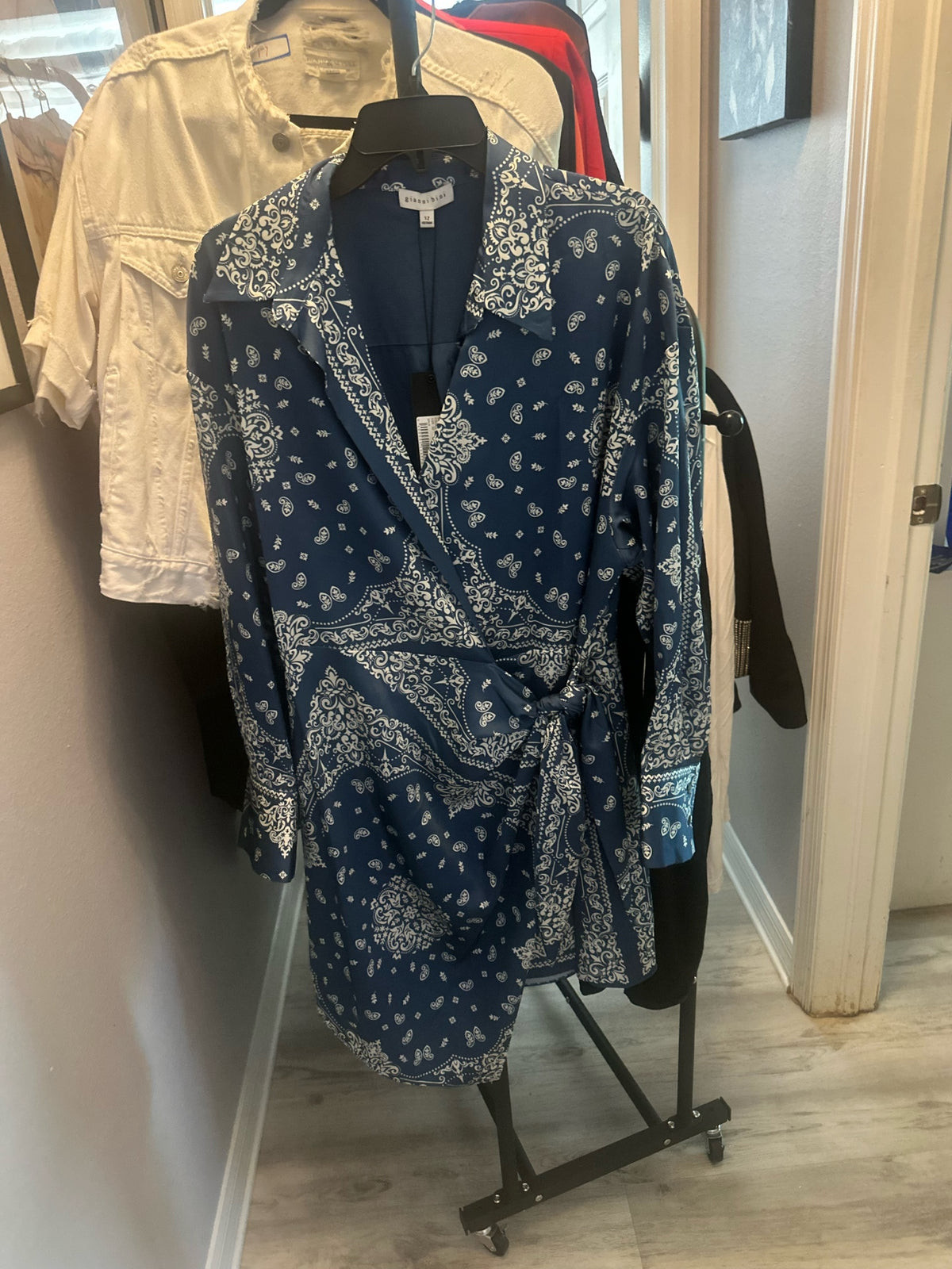 Gianni Bini Blue Bandana Print Wrap Dress
