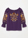 Purple Embroidered Long-Sleeve Top