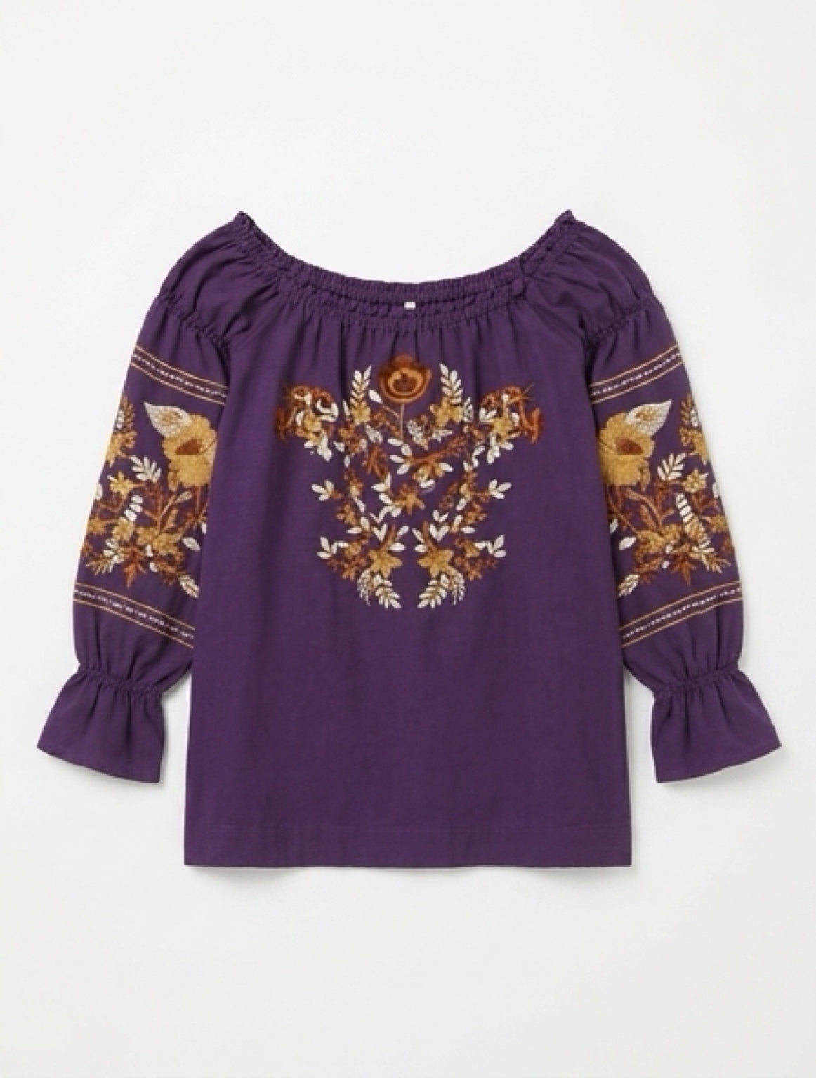 Purple Embroidered Long-Sleeve Top