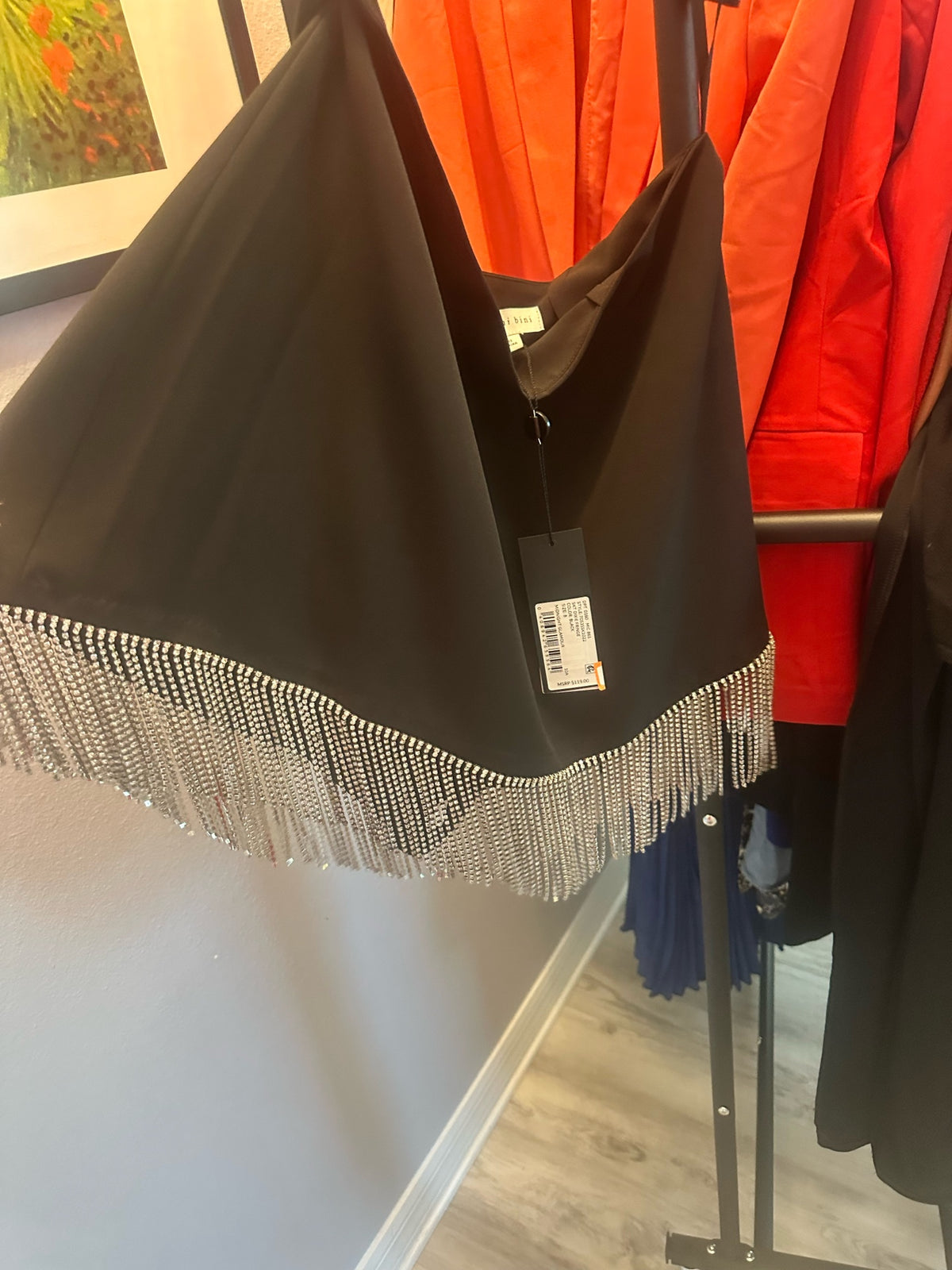 Black Rhinestone Fringe Mini Skirt