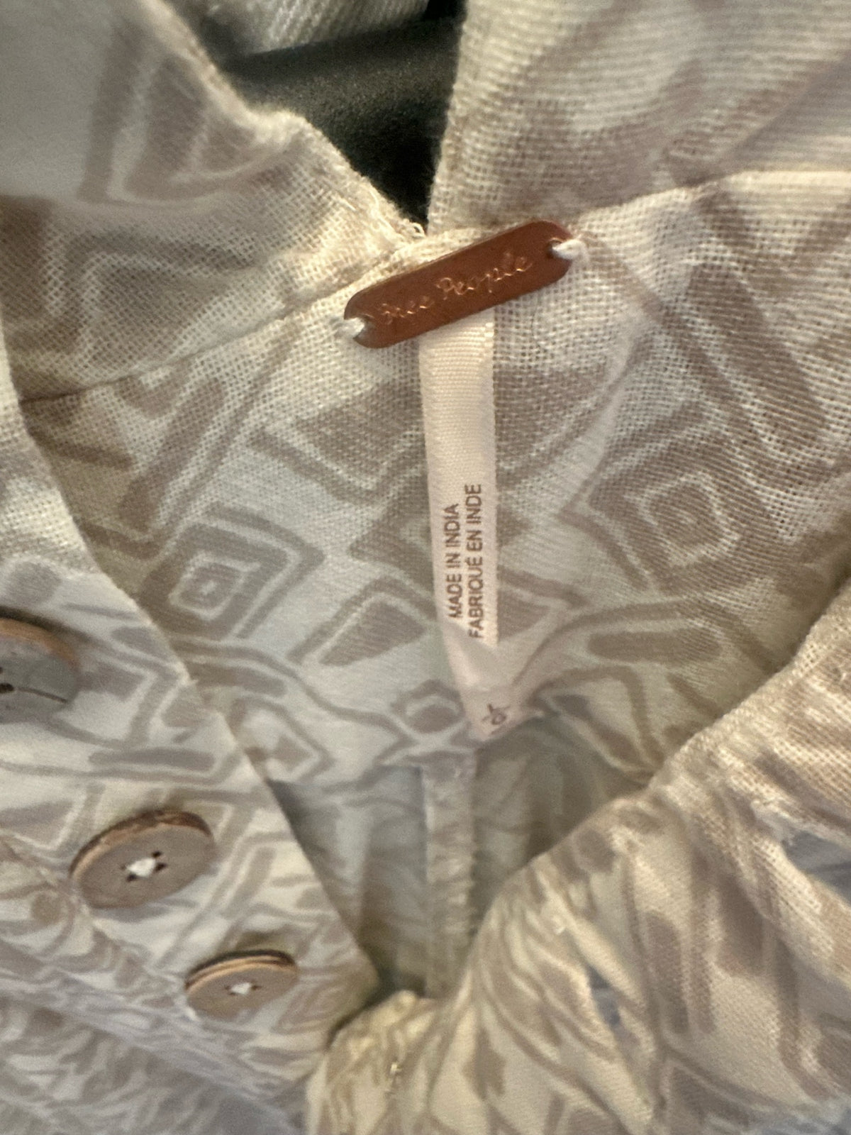 Free People Cream Geometric Print Jumpsuit