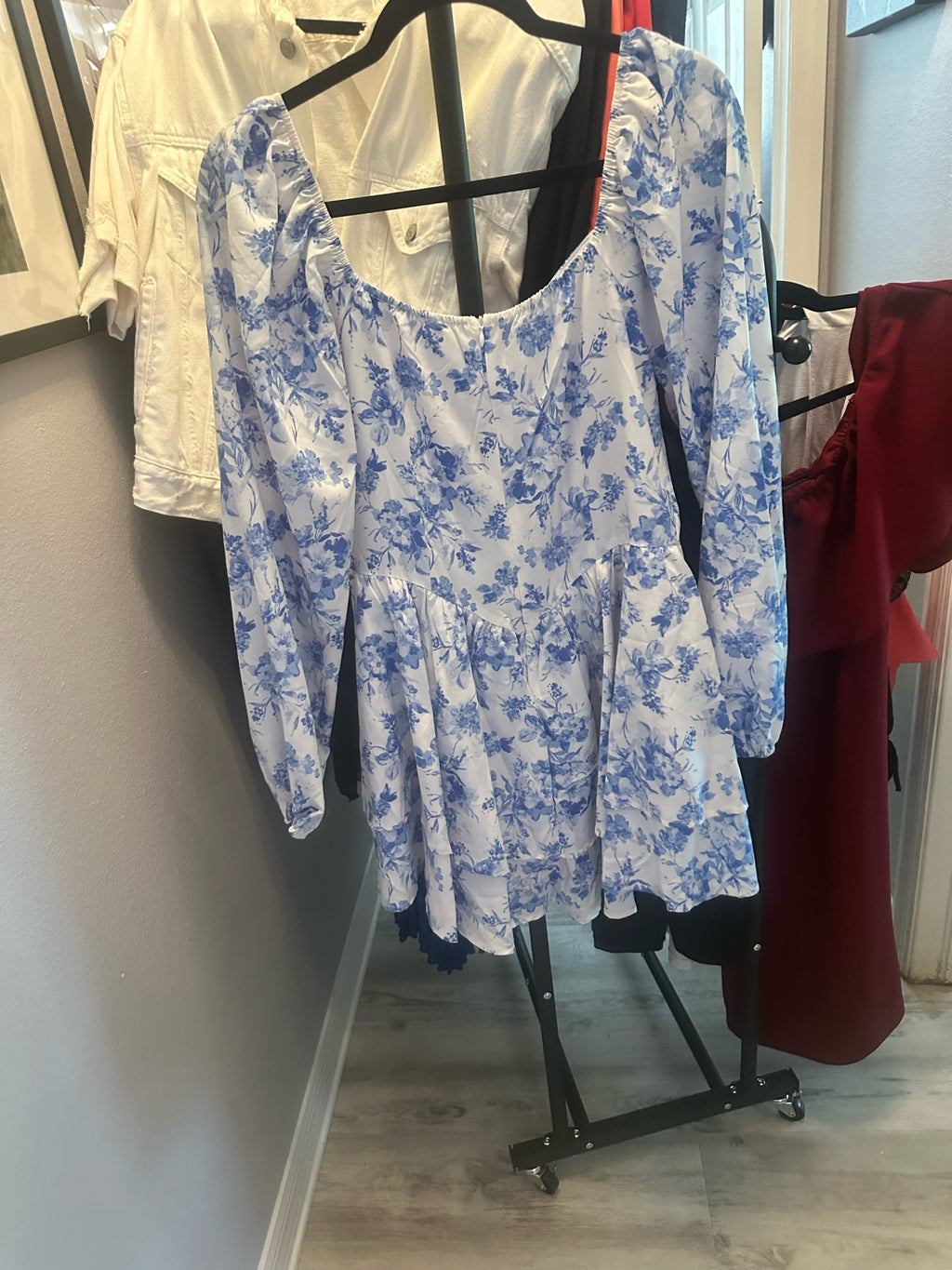 Blue and White Floral Mini Dress