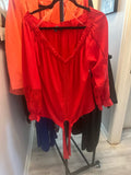 Red Off-The-Shoulder Lace-Trim Top