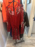Red Embroidered Long Sleeve Mini Dress