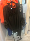 Black Sheer Ruffled Sleeve Blouse